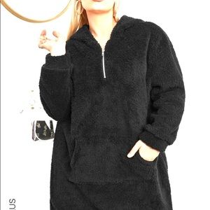 SHEIN fleece Long zipper hoodie L Casual Oversize swter/sweaterdress Black Warm